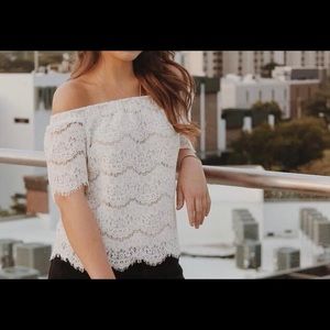 Love, Fire Off-The-Shoulder White Lace Top